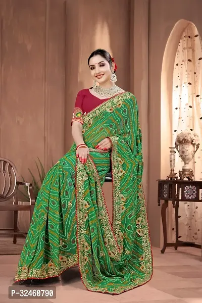 Stylish Green Georgette Saree With Blouse Piece For Women-thumb3