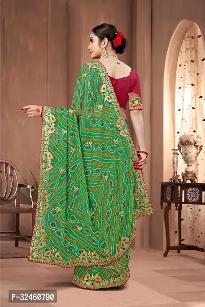 Stylish Green Georgette Saree With Blouse Piece For Women-thumb4