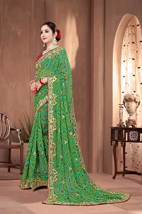 Stylish Green Georgette Saree With Blouse Piece For Women-thumb1