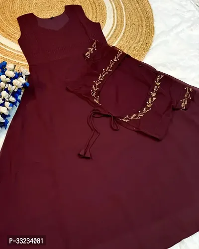 Stylish Maroon Georgette Ethnic Gown With Koti For Women-thumb2