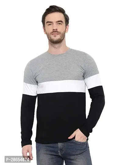 JOZMER Men's Regular Fit Round Neck Color Block Full Sleeve T-Shirt (JOM1205-P)-thumb0