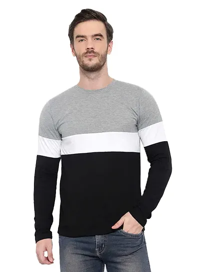 JOZMER Men's Regular Fit Round Neck Color Block Full Sleeve T-Shirt (JOM1205-P)