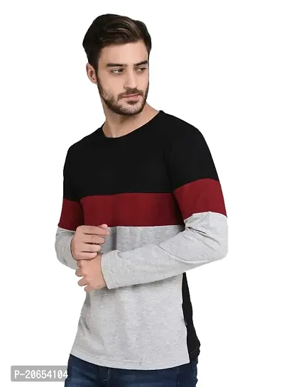 JOZMER Men's Regular Fit Round Neck Color Block Full Sleeve T-Shirt (JOM1205-P)-thumb2