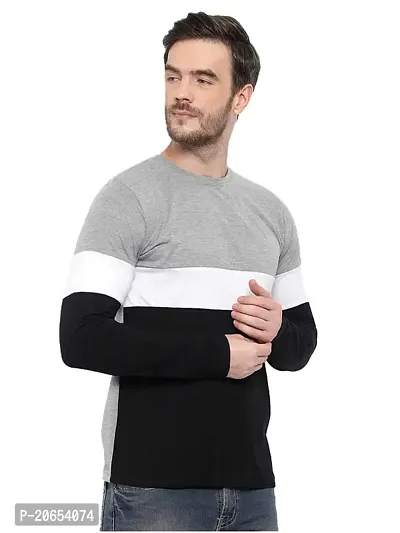 JOZMER Men's Regular Fit Round Neck Color Block Full Sleeve T-Shirt (JOM1205-P)-thumb2