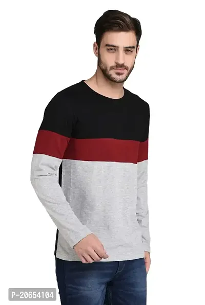 JOZMER Men's Regular Fit Round Neck Color Block Full Sleeve T-Shirt (JOM1205-P)-thumb0