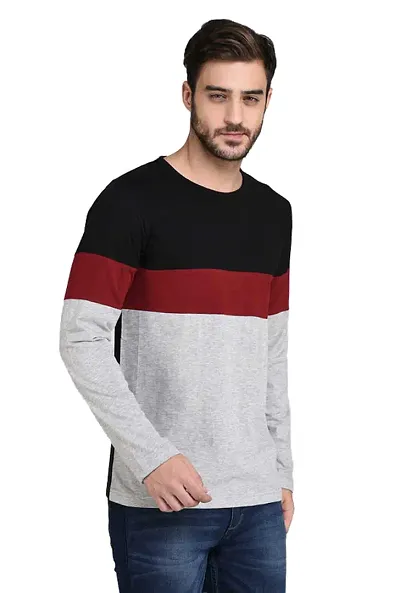 JOZMER Men's Regular Fit Round Neck Color Block Full Sleeve T-Shirt (JOM1205-P)