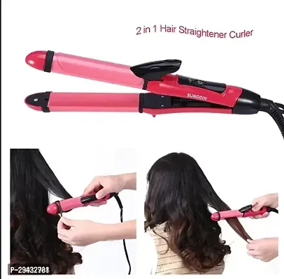 2 in 1 Hair Straightener and Curler( 2 in 1 Combo ) | hair straightening machine, Beauty Set of Professional Hair Straightener Hair Straightener and Hair Curler with Ceramic Plate For Women (Pink)-thumb0