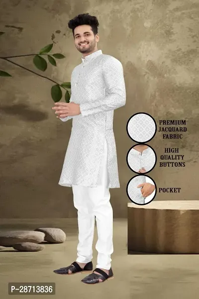 Reliable White Cotton Blend Solid Ankle Length Kurta For Men