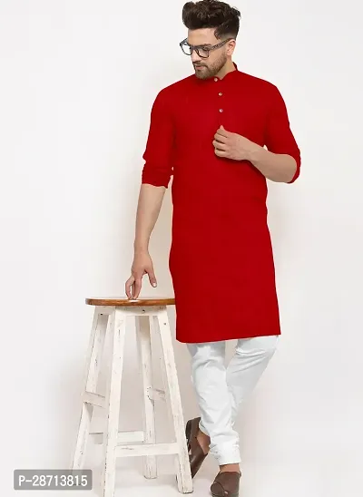 Reliable Red Cotton Blend Solid Ankle Length Kurta For Men