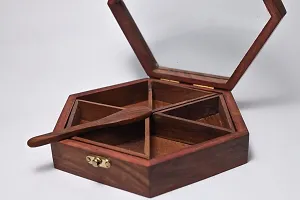 Handicrafts Hexagonal Wooden Spice Box with 6 Containers-thumb1