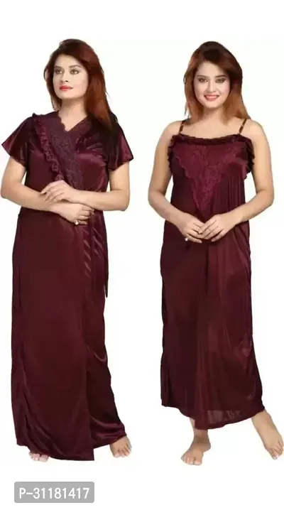 Latest Stylish Satin Night Wear Nightdress For Women (2 pieces)-thumb0