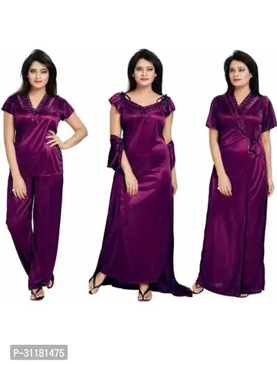 Latest Stylish Satin Night Wear Nightdress For Women (4 pieces)-thumb0