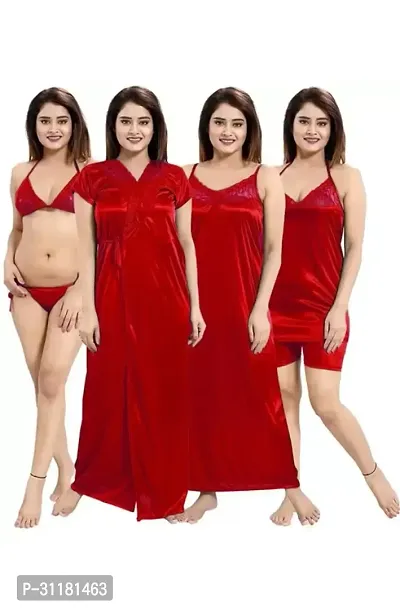 Latest Stylish Satin Night Wear Nightdress For Women (6 pieces)-thumb0