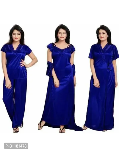 Latest Stylish Satin Night Wear Nightdress For Women (4 pieces)-thumb0