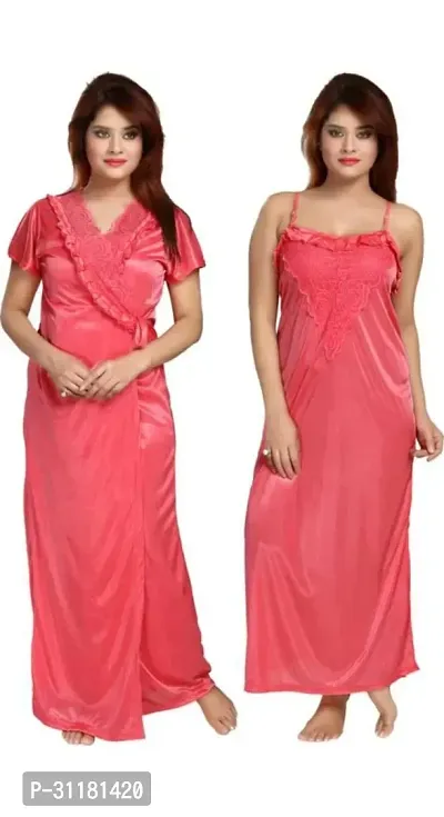 Latest Stylish Satin Night Wear Nightdress For Women (2 pieces)-thumb0