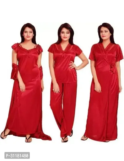 Latest Stylish Satin Night Wear Nightdress For Women (4 pieces)