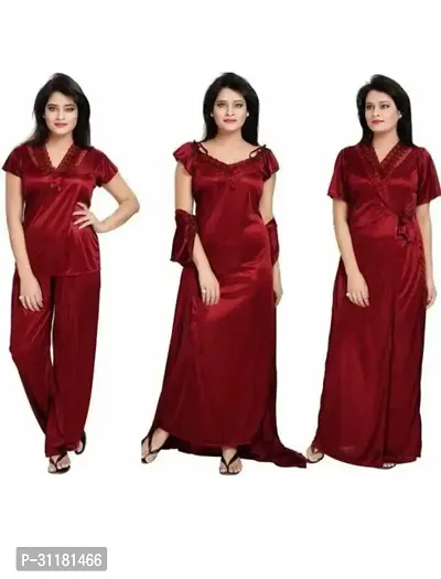 Latest Stylish Satin Night Wear Nightdress For Women (4 pieces)-thumb0