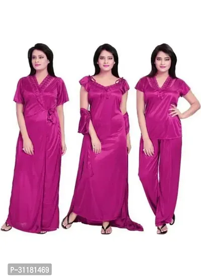 Latest Stylish Satin Night Wear Nightdress For Women (4 pieces)-thumb0