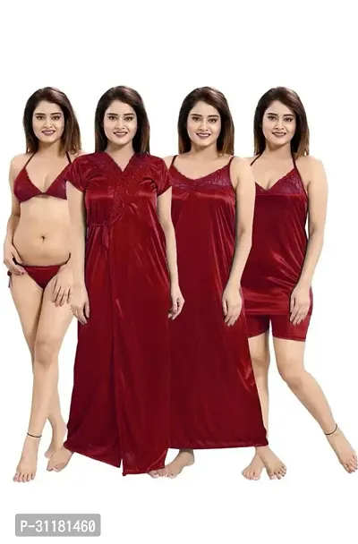 Latest Stylish Satin Night Wear Nightdress For Women (6 pieces)-thumb0