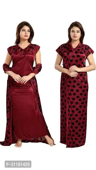 Latest Stylish Satin Night Wear Nightdress For Women (2 pieces)