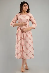 Elegant Peach Printed Rayon Maternity Kurta For Women-thumb1