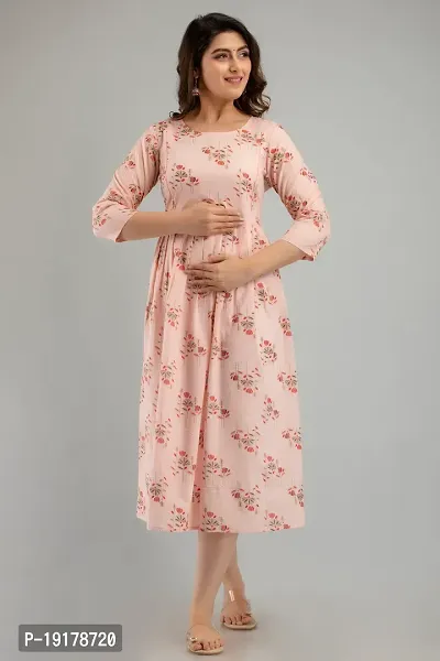 Elegant Peach Printed Rayon Maternity Kurta For Women-thumb2