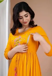 Elegant Yellow Printed Rayon Maternity Kurta For Women-thumb1