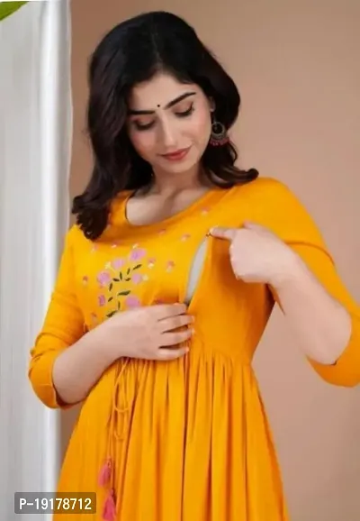 Elegant Yellow Printed Rayon Maternity Kurta For Women-thumb2