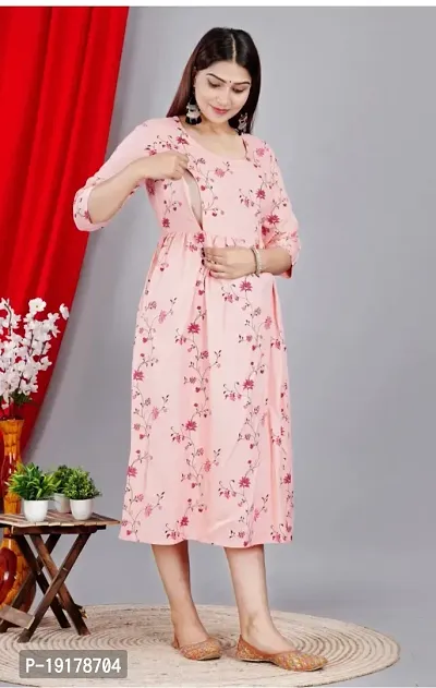 Elegant Peach Printed Rayon Maternity Kurta For Women-thumb3