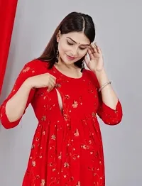 Elegant Red Printed Rayon Maternity Kurta For Women-thumb3