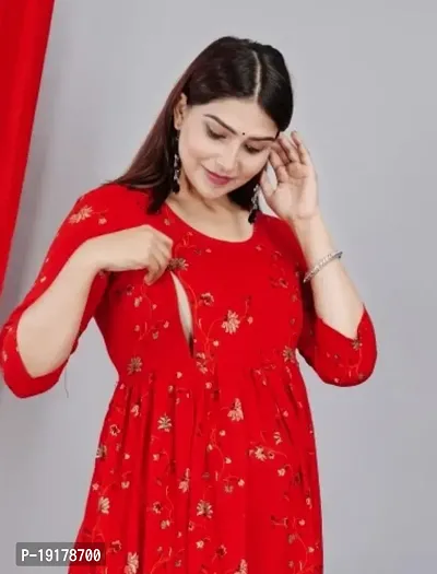 Elegant Red Printed Rayon Maternity Kurta For Women-thumb4