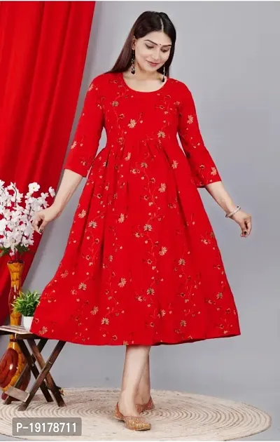 Elegant Red Printed Rayon Maternity Kurta For Women-thumb0