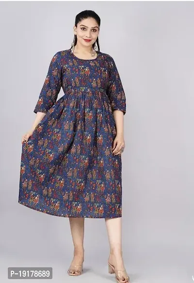 Elegant Blue Printed Rayon Maternity Kurta For Women