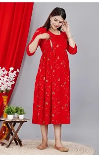 Elegant Red Printed Rayon Maternity Kurta For Women-thumb2