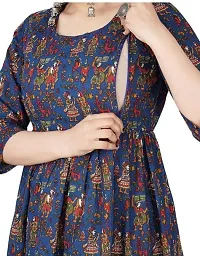 Elegant Blue Printed Rayon Maternity Kurta For Women-thumb1