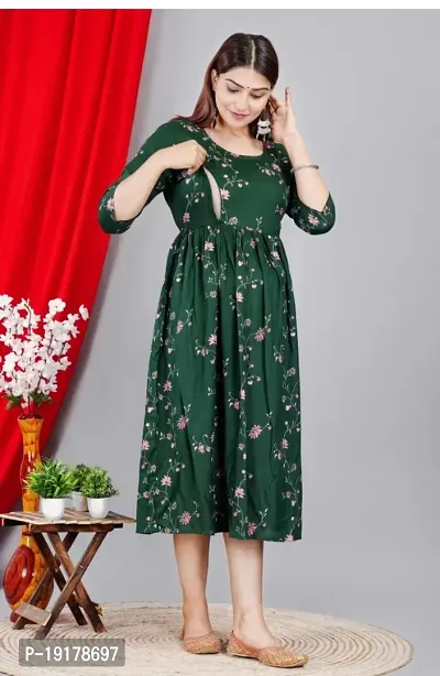 Elegant Green Printed Rayon Maternity Kurta For Women-thumb0