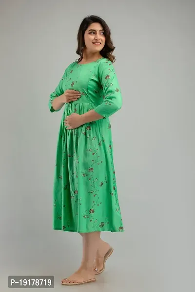 Elegant Green Printed Rayon Maternity Kurta For Women-thumb3