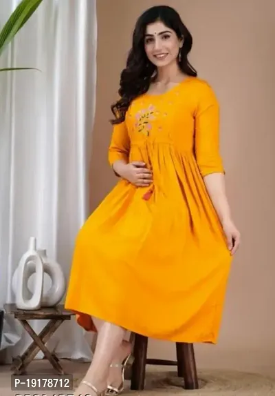 Elegant Yellow Printed Rayon Maternity Kurta For Women-thumb0