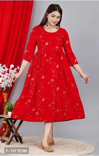 Elegant Red Printed Rayon Maternity Kurta For Women-thumb0