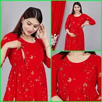 Elegant Red Printed Rayon Maternity Kurta For Women-thumb1