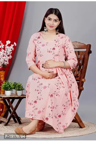 Elegant Peach Printed Rayon Maternity Kurta For Women-thumb0