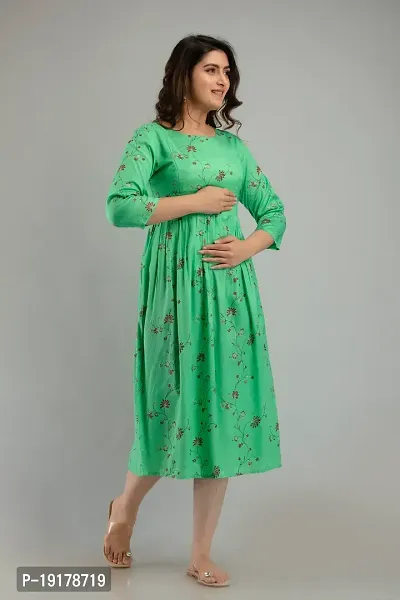 Elegant Green Printed Rayon Maternity Kurta For Women-thumb0