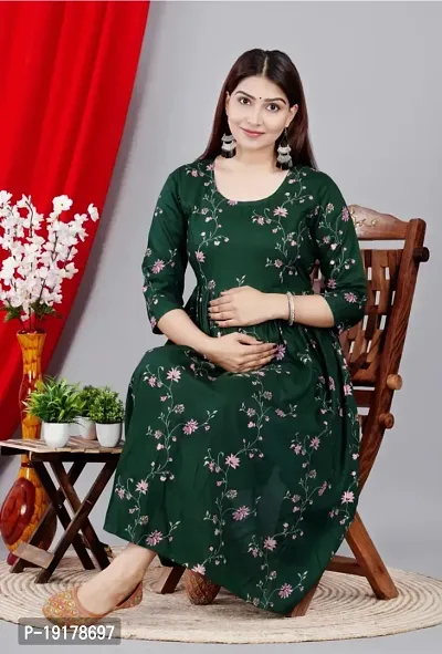 Elegant Green Printed Rayon Maternity Kurta For Women-thumb2