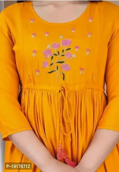 Elegant Yellow Printed Rayon Maternity Kurta For Women-thumb4