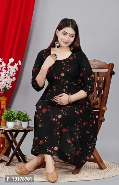 Elegant Black Printed Rayon Maternity Kurta For Women-thumb2