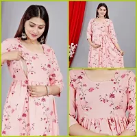 Elegant Peach Printed Rayon Maternity Kurta For Women-thumb1