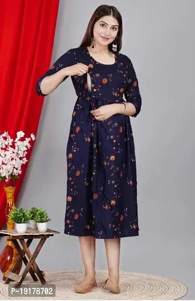 Elegant Blue Printed Rayon Maternity Kurta For Women-thumb3