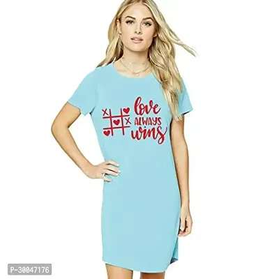 Stylish Turquoise Cotton Blend Printed T-shirt Dress For Women-thumb0