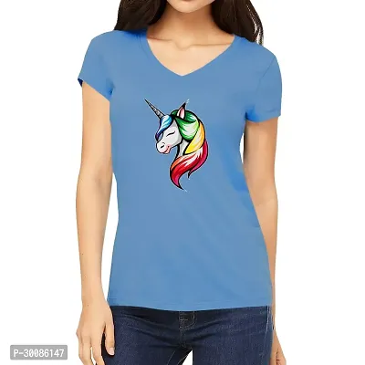 Elegant Blue Cotton Printed Tshirt For Women-thumb0