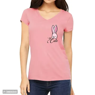 Elegant Pink Cotton Printed Tshirt For Women-thumb0